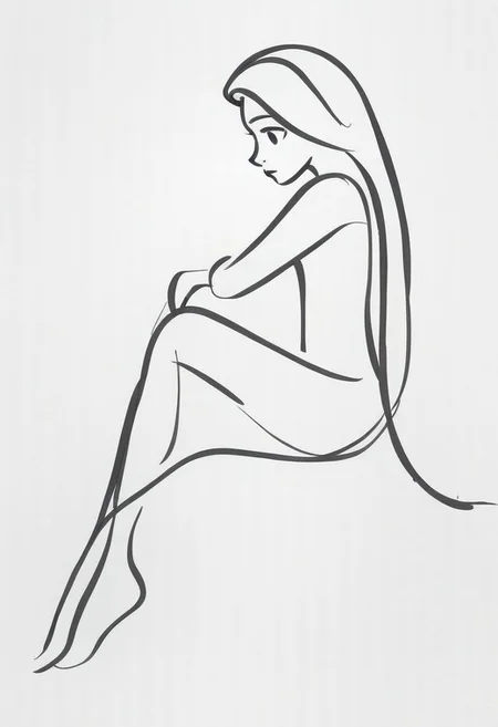 1girl, full body, sitting, legs together on side, holding her ankles, graceful, Rapunzel, ((solo)), from side, portrait,
dynamic sketch, Minimalism, Greyscale, Stylized