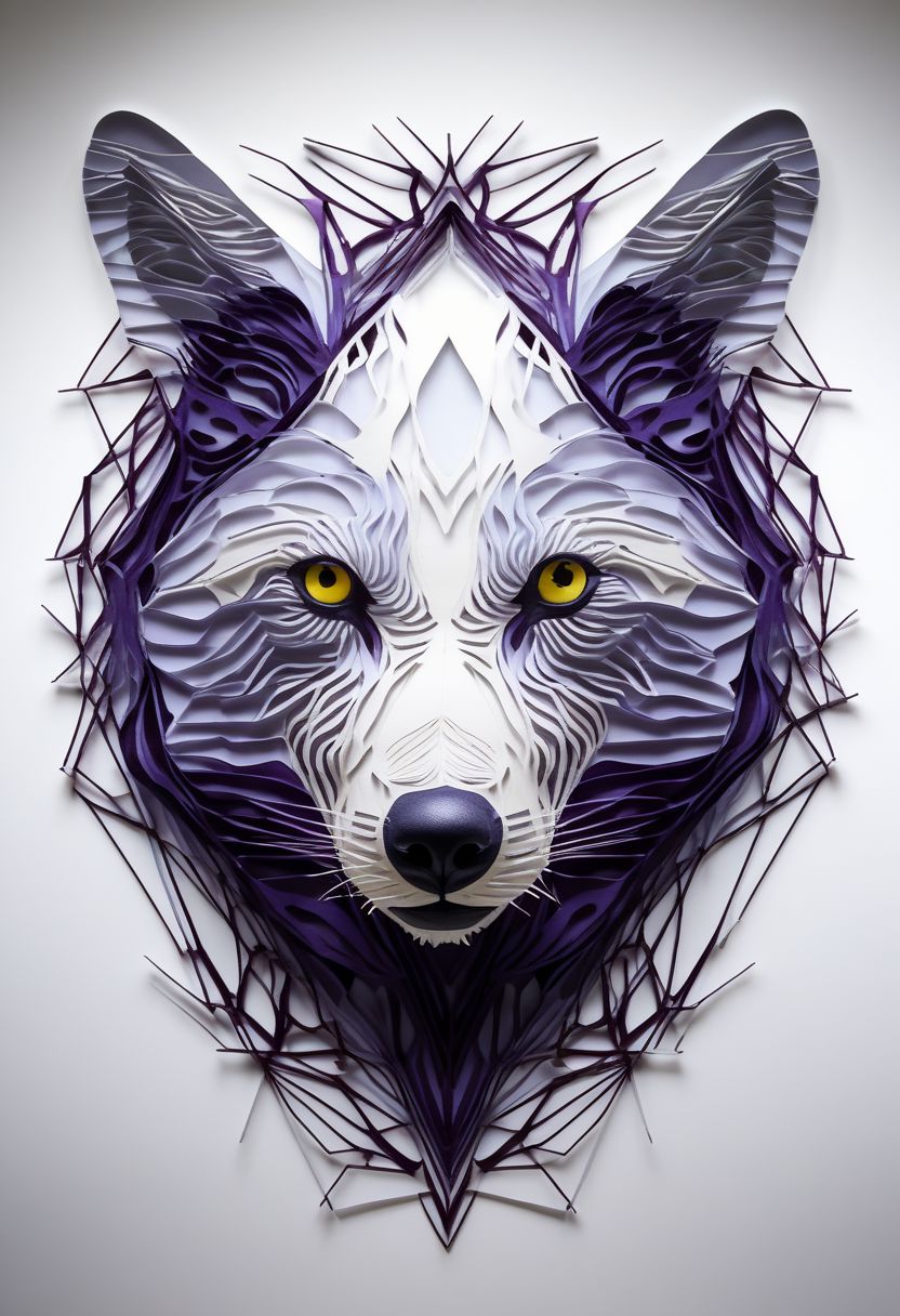 layered papercut, mysterious animal face, an exotic papercut animal, fading backlit background, (svannah fading white/yellow to deep purple), by Minjae Lee, Carne Griffiths, Emily Kell, Steve McCurry, Geoffroy Thoorens, Aaron Horkey, Jordan Grimmer, Greg Rutkowski, amazing depth, double exposure, surreal, geometric patterns, intricately detailed, bokeh,  perfect balanced, deep fine borders, artistic photorealism , smooth,  great masterwork by Suiras  <lora:add-detail-xl:2>  <lora:Double_Exposure:0.5>