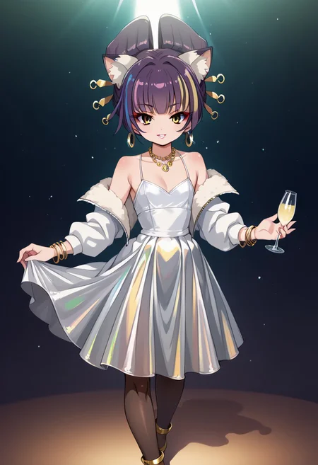 score_9, score_8_up, score_7_up, source_anime, uncensored, best quality, ((masterpiece)), 4k, fcx, fyx, phc, yuh, oya, kib, absurdres, retro style, neon signasl, nightclub, fullbody, complete body in the image, holding a bottle of wine, small body, Futanari, thin legs, round tip, <lora:long_eyelash:0.3>, long eyelashes, ultra detailed eyes, beautiful eyes, bright eyes, faint lips, very large hoop earrings, nsfw, cute smile, gold bracelets, gold anklets, saturated colors, high contrast, sultry, (sexy), dancing, ((pantyhose)), pantyhoses, streaked hair, flat chest, gyaru gal, see-through PVC large jacket, makeup, long eyelashes, glossy lipstick, mascara, blush, eyeshadow, jewel necklace, rich girl, sparkles, (glittering pastel clothing, glossy sparkling fabric), sharp focus, high heels
(1girl, darudayu))