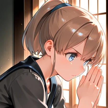 1girl,solo,upper body,<lora:IL_aisatsu_meme:1>,nin_sly,aisatsu,own hands together,leaning forward,
focused,elbows up,serious,
<lora:Unfazed - Illustrious character enhancer:0.5>,kantai_collection,intrepid (kancolle),kantai collection,, masterpiece,best quality,amazing quality,very aesthetic,absurdres,
