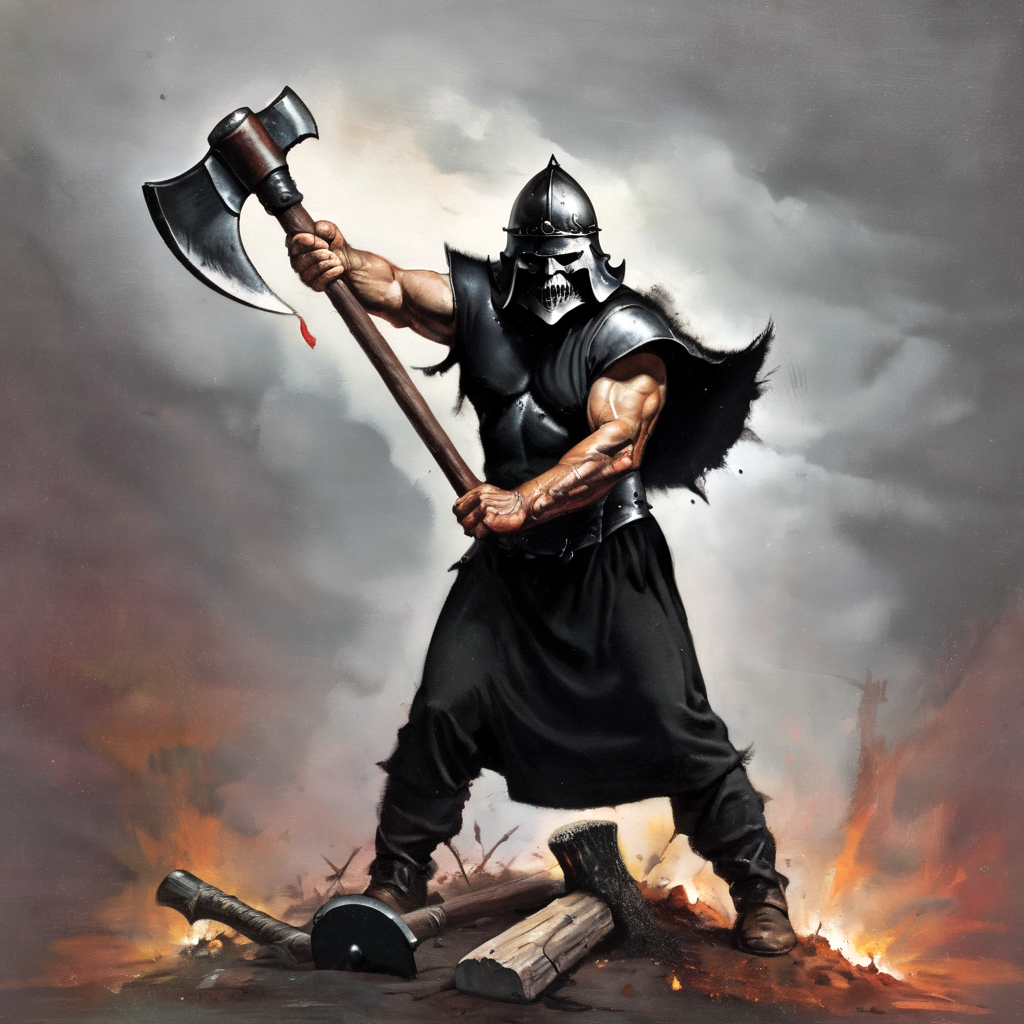 <lora:k3nk3lly:0.75> executioner with axe