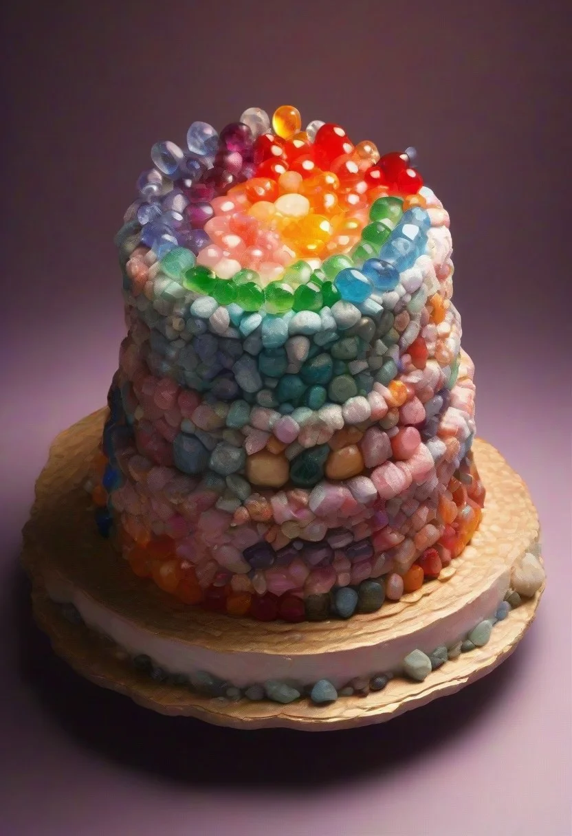 cake made from colorful gemstones. dynamic angle view