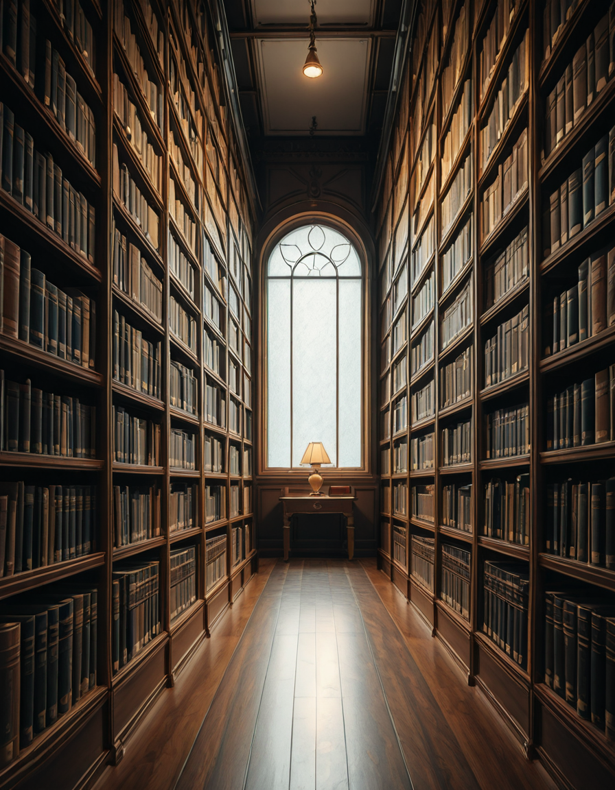 A quiet and dimly lit aisle in a grand university library, lined with tall wooden bookshelves filled with countless books of various sizes and colors. The shelves stretch high, nearly reaching the ceiling, with small ladders placed along the aisle for access to the upper rows. The soft glow of overhead lights casts a warm ambiance, illuminating the dust particles floating in the air. The floor is covered in polished hardwood or a subtle-patterned carpet, absorbing the quiet footsteps of visitors. At the far end of the aisle, a large window lets in a gentle stream of natural light, creating a contrast between the warm artificial glow and the cool daylight. Some books are slightly pulled out from the shelves, and a few are stacked on a nearby wooden table, suggesting recent use. The atmosphere is serene and intellectual, evoking a sense of knowledge, discovery, and timeless academia. The composition is symmetrical, drawing the eye down the center of the aisle, creating depth and perspective.
<lora:SDXLFaeTastic2400:0.4> <lora:extremely_detailed:0.4> extremely detailed, <lora:University_Library_41sl3-ill:1>,University Library 41sl3, Masterpiece,best quality,hi res,8k,hi res,8k,award winning,(sharp focus, intricate, highly detailed),