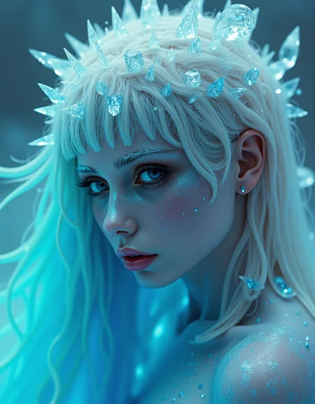 <lora:FLUX.1-DEV_-_Wild_1970s_Fashions_LoRA:0.6> detailed, psychedelic art fashion backdrop masterpiece, masterpiece, best quality, intricate details, Hyper realistic, hyperdetailed, bioluminescence details, wide shot, top down view, full body, abstract fantasy fine art, detailed, photorealistic, volumetric lighting, depth of field, cinematic, one female snow queen nymph green and blue ice crystal queen, one man the red ice crystal king, ice elementals, bodies and skin made of snow and ice, long blue ice crystals and clear diamonds, platinum hair, crystal hair chain, long bangs, slim waist, toned thighs, crystal clear ice, vibrant colours, deep shadows, loard and lady of winter and war,
<lora:Sisters-of-Battle-FLUX:1>,sistersofbattle,
<lora:Ethereal_Alien:0.5>,
<lora:MyNewFantasy:0.3>,
<lora:NSFW_master:0.4>,<lora:dark_fantasy_flux:1>,
<lora:sss:0.45> solo, sss, subsurface scattering, translucent skin, realistic,
<lora:artilands:0.8>,