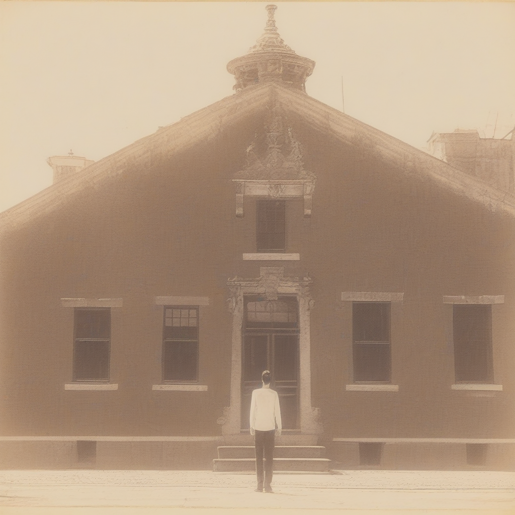 photogenic drawings, a person in front of a building