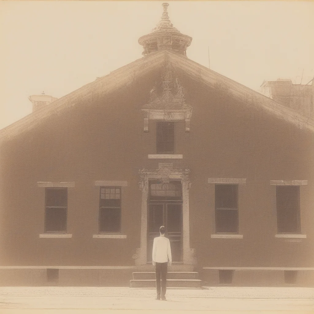photogenic drawings, a person in front of a building