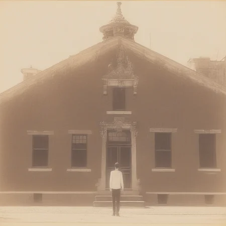 photogenic drawings, a person in front of a building
