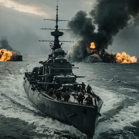 UHD, 4k, ultra detailed, cinematic, a photograph of  <lora:Battlefield ww1 style:1>
a group of soldier people on a battleship in the water battlefield ww1 style,weapon,outdoors,multiple boys,sky,cloud,water,gun,military,military uniform,ocean,helmet,fire,smoke,6+boys,aircraft,military vehicle,watercraft,explosion,ship,world war ii,soldier,warship,war , war, war zone, battle, warrior, soldier, dark themed, cinematic, film look, world war 1, first world war, ww1, military, dramatic light, epic, beautiful lighting, inpsiring