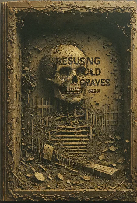book cover title "Reusing Old Graves", detailed, 8k, <lora:cinexart:0.5>, <lora:wizards_vintage_romance:0.6>, <lora:Harrlogos_v1.1:0.8>,   <lora:tbh102-sdxl:0.4> <lora:sdxl:0.8> ascii_art <lora:- SDXL - sqrhmmr _Square-Hammer_Style_V1.0:0.4>