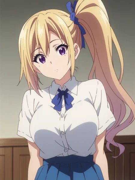 score_9, score_8_up, score_7_up, source_anime,masterpiece,best quality,highres,absurdres,official art,official style,source_anime,anime screencap,anime coloring,megami magazine,anime,animated,explicit,
portlait,
 <lora:kawakami_mai:1> kawakami mai, blonde hair,purple eye,mole under eye,side ponytail,large breasts,
