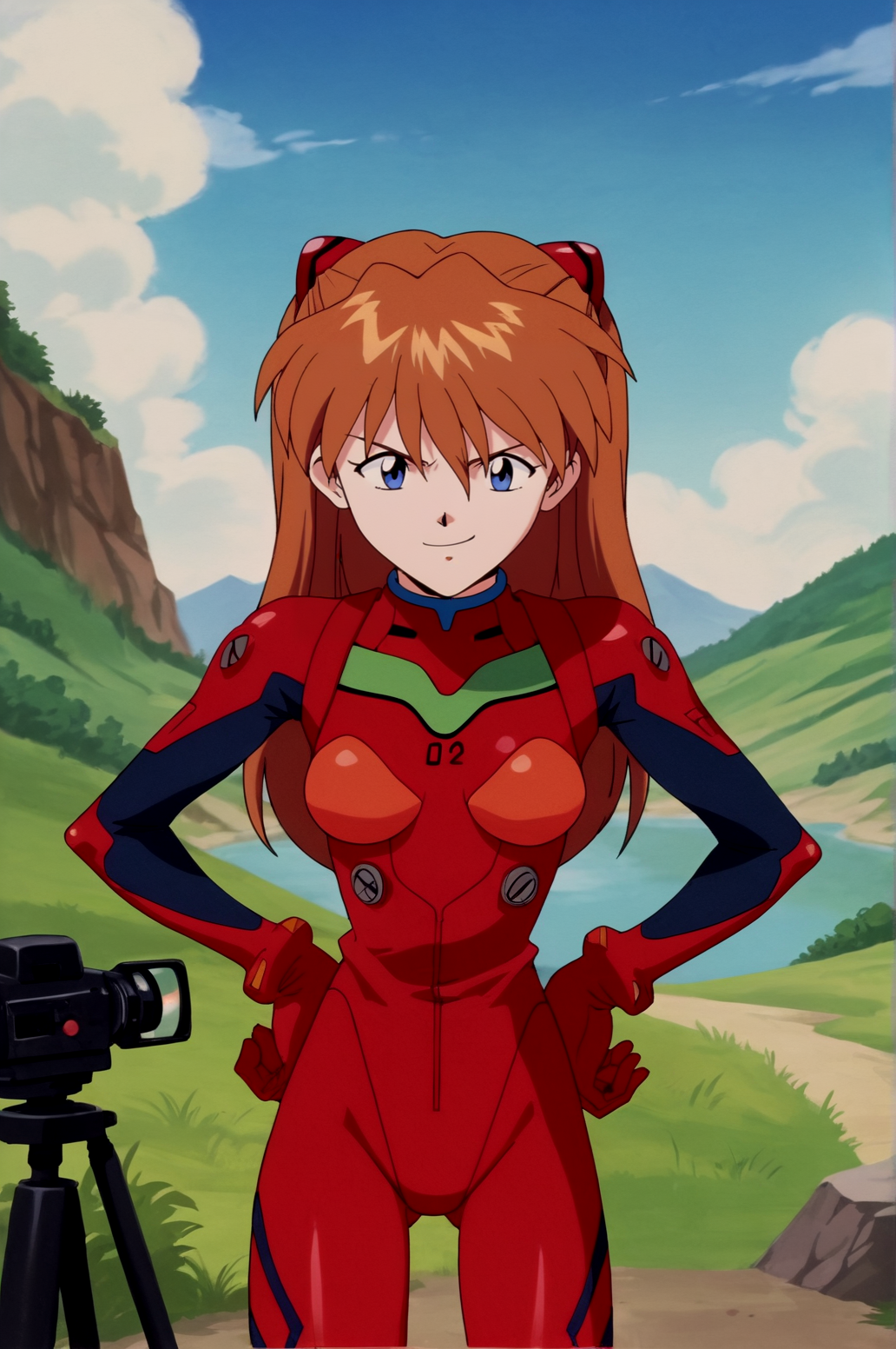 score_9, score_8_up, score_7_up,anime_source, source_anime, best background, detailed background, anime screencap,  Asuka Soryu Langley, Eva Bodysuit solo, naughty face, horny, hands on hips, dynamic camera, outdoors, dynamic angle, dynamic camera, <lora:JN_Asuka_Soryu_Langley:0.8>