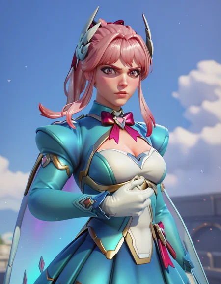 score_9, score_8_up, score_7_up, Masterpiece, high-res, 2k, best quality, 2.5d, 1girl, freja courage, freja (overwatch), sky background, clouds <lora:Freja_doki_pon-000037:1>