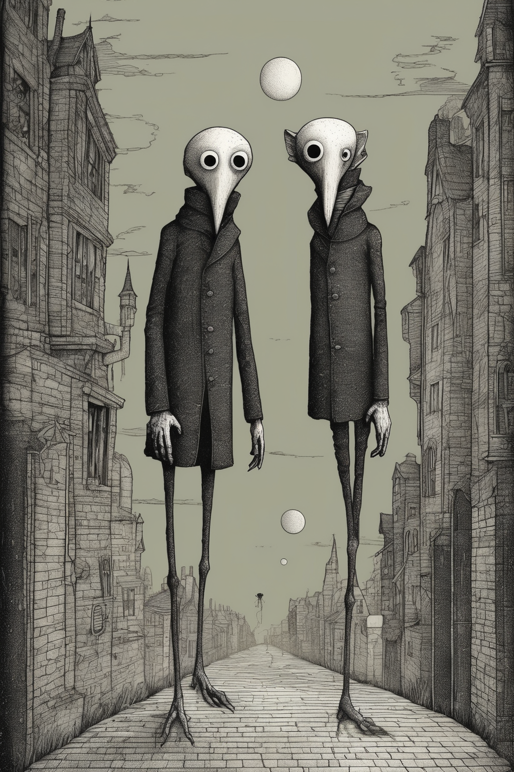 John Kenn Mortensen Style - futuristic cryptid cute style of edward gorey