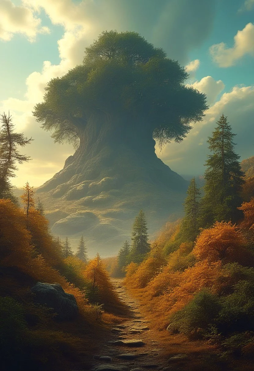 baroque art style , ancient fantasy forest,intricately intertwined trees,
stunningly beautiful clouds
down ,
epic composition, cinematic,
perfection style, perfection, perfect , style of Rembrandt, flux-style