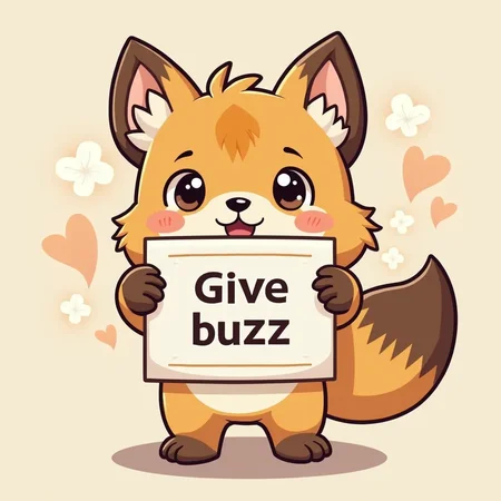cute kemono furry boy holding a sign that contain text "give buzz"