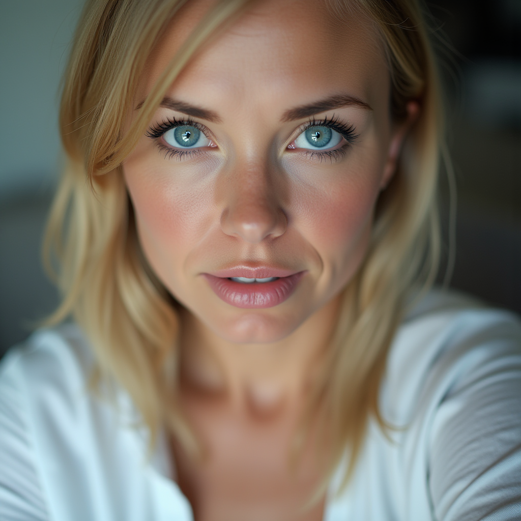 Hyperrealistic art  <lora:perfection style v1:1> sharp focus, detailed edges, 
A perfect photo of a woman with a blue eyes and a white shirt,1girl,solo,looking at viewer,blue eyes,blonde hair,parted lips,blurry,lips,eyelashes,depth of field,blurry background,portrait,close-up,realistic,nose , detailed face, detailed body, detailed hands, detailed eyes, detailed nose, detailed ears, detailed hair, detailed, perfection, detailed teeth, detailed skin texture, wrinkly, detailed fingers, detailed mouth, beauty, realism, real, detailed hair, detailed pores, detailed background, sharp image, detailed lips, different race, different color, different haircut, different skin tone, different, different people, different pose, perfection style . Extremely high-resolution details, photographic, realism pushed to extreme, fine texture, incredibly lifelike