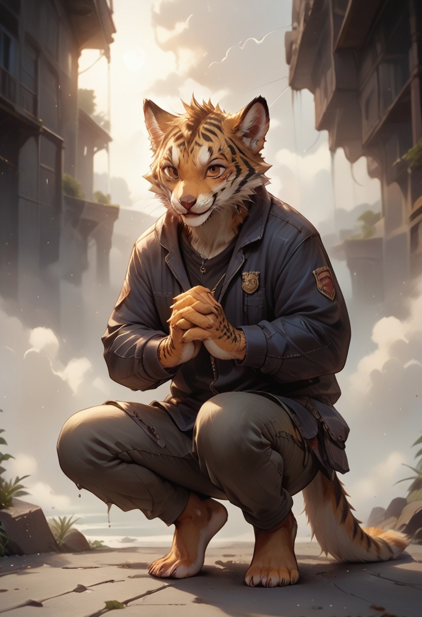 (((Barefoot furry character, full body, cinematic setting, furry male, plantigrade)))
(((rain keeps falling down))) - down
into the rivers of life
into the oceans of this world
and back up into the sky
((mountains of gold))
are shrinking in time
they vanish into space
revealing your true face
what is the meaning of all that is? 
just for a start...
I can feel your ((smile))
right in my heart
time is calling name by name
come back to me
enchanted by the sound 
the souls swirl around and around
((time is calling)) name by name
come back to me
enchanted by the sound 
my soul bursts into flames 
BREAK, intricate details, highly detailed, extreme detail, octane render, fine art, best quality, highres, (detailed face:1.5), ((full_body)), UHD, (((perfect hands))), low light, anime