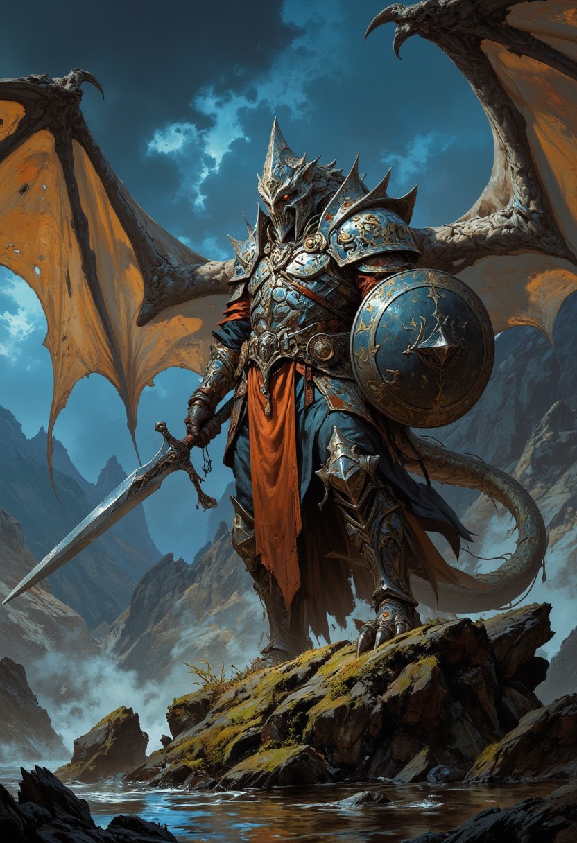 wise dragon, boris vallejo style, frank frazetta style, very detailed, masterpiece, full body, epic scene, Dungeons and dragons atmosphere, heroic fantasy, 8k, digital painting,