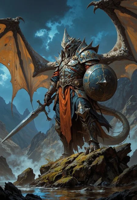 wise dragon, boris vallejo style, frank frazetta style, very detailed, masterpiece, full body, epic scene, Dungeons and dragons atmosphere, heroic fantasy, 8k, digital painting,