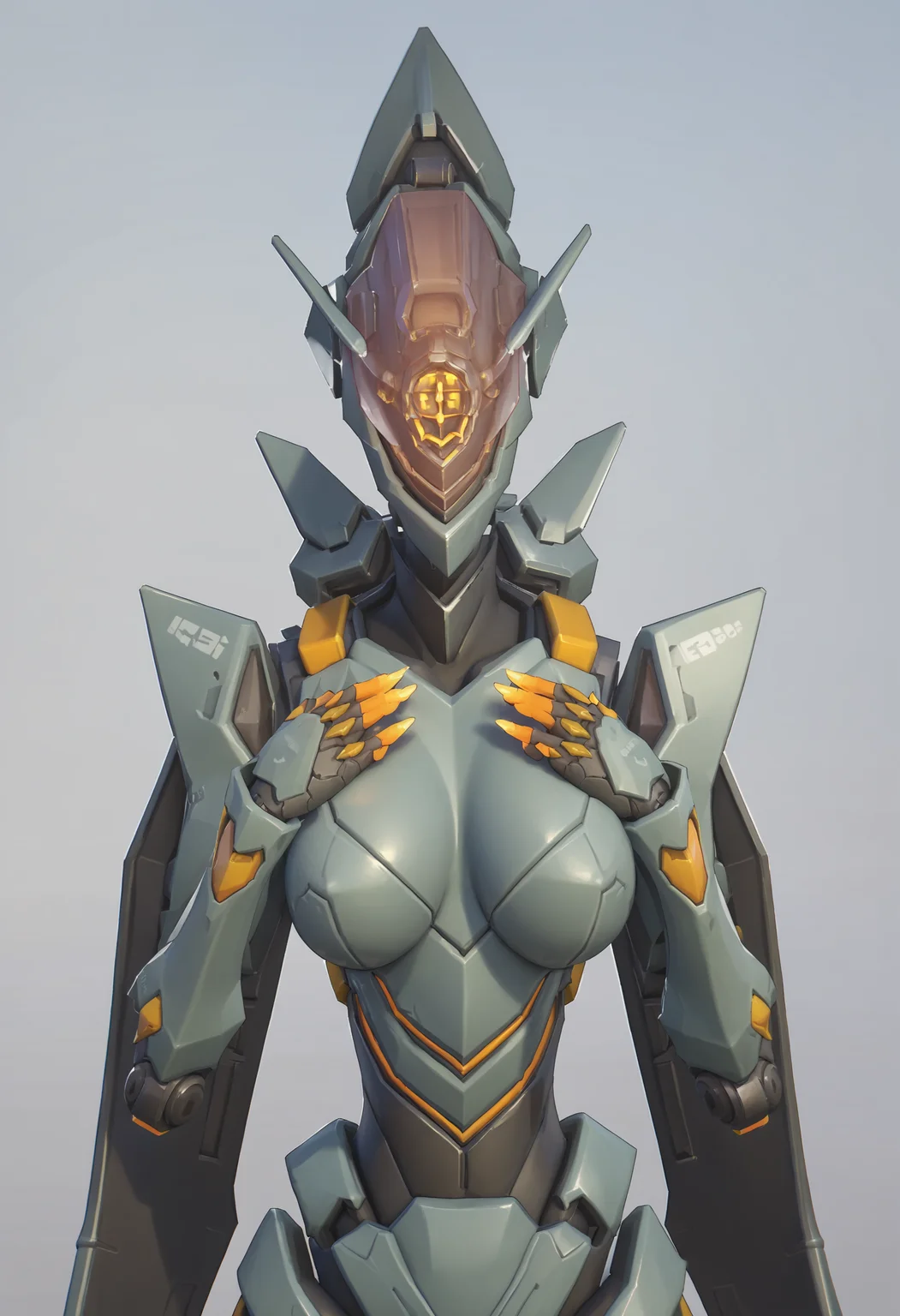 score_9, score_8_up, score_7_up, score_6_up, score_5_up, score_4_up, 1girl, <lora:EchoStealth:0.75> solo, large breasts, robot, mecha, no humans, wings, mechanical wings, humanoid robot, standing, upper body, cute pose, hands on breasts,
(light blue background), simple background,