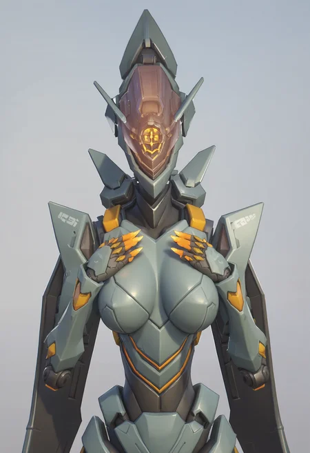 score_9, score_8_up, score_7_up, score_6_up, score_5_up, score_4_up, 1girl, <lora:EchoStealth:0.75> solo, large breasts, robot, mecha, no humans, wings, mechanical wings, humanoid robot, standing, upper body, cute pose, hands on breasts,
(light blue background), simple background,