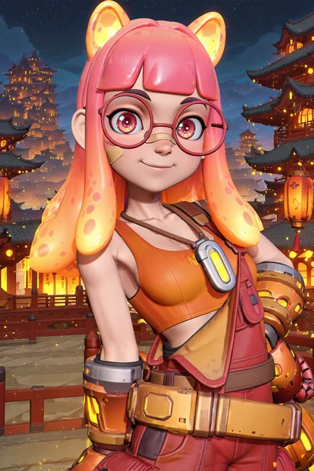 anime screencap, anime coloring, detailed face, masterpiece, best quality, very aesthetic, absurdres, volumetric lighting, official style, amazing quality, ultra detailed, highres, amazing quality, scenery, beautiful detailed hair, beautiful detailed eyes,
<lora:StS-Illustrious-Detail-Slider-v1.0:4>
<lora:Sindri_T3_Arena:1>
Sindri (character), 1girl, bandaid, bandaid on face, bandaid on nose, tentacle hair, gradient hair, animal ears, multicolored hair, pink hair, glasses, solo, overalls, architecture, looking at viewer, smile