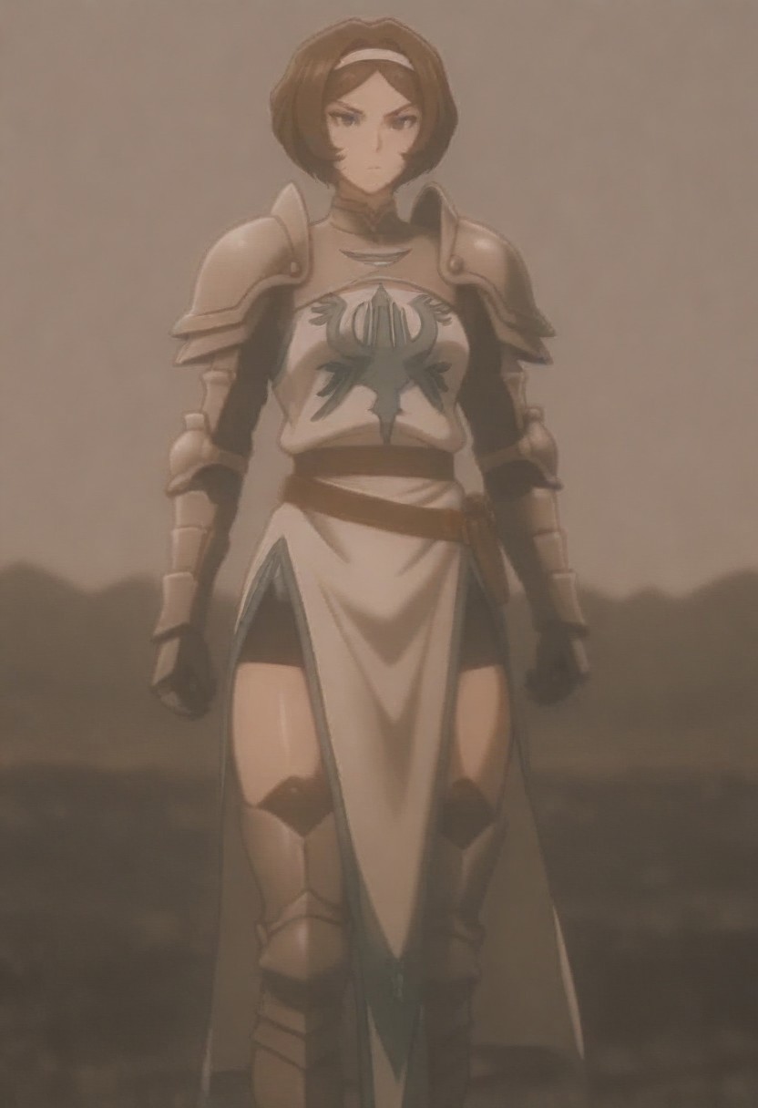 masterpiece, best quality, amazing quality,,, shiny skin,,,,,,<lora:Remedios_Custodio:1> R3m3d10sC0st0d10, brown hair, short hair, brown eyes, armor, shoulder armor, boots, gloves, hairband, breastplate, belt, pauldrons, gauntlets,