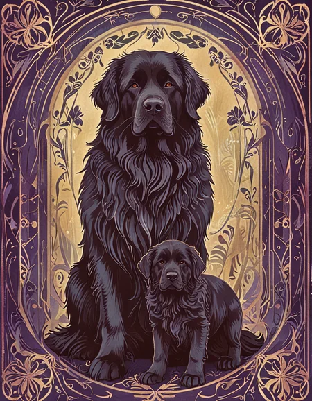 newfoundland dog mom with puppy novuschroma15 style art nouveau <lora:novuschroma15 style:1> <lora:sdxl_lightning_8step_lora:1>