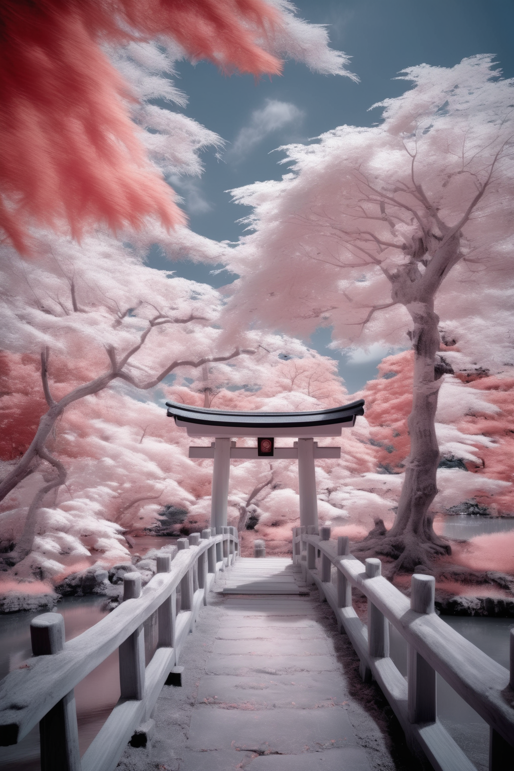<lora:Infrared Photos:1>Infrared Photos - A photo Landscape Infrared weather summer in japan Falling Leaves a photography winning a award. Canon EOS R3q 5