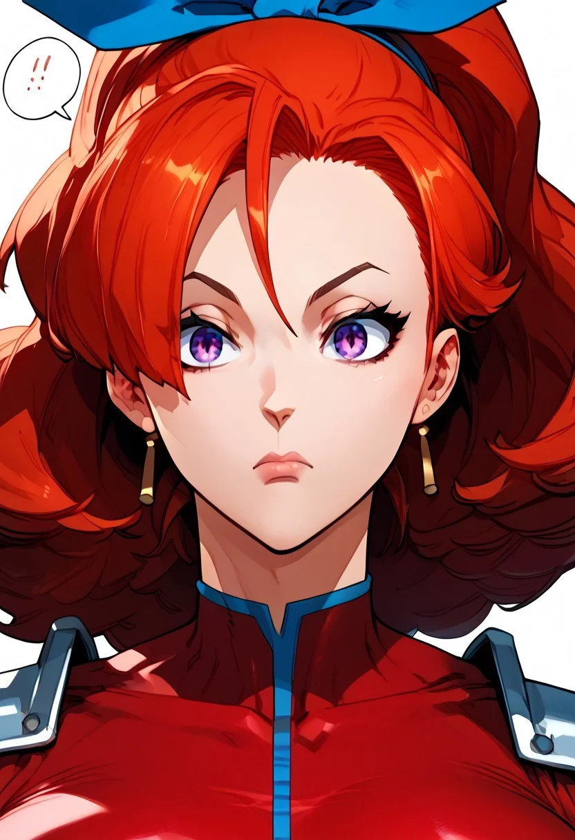 score_9, score_8_up, score_7_up, score_6_up, score_5_up, score_4_up, BREAK, source_cartoon, best quality, masterpiece, uncensored, invincible style,
rating_safe, female focus, Bamirade, purple eyes, red hair, hair bow, big breasts, closed mouth, solo, armor, anime-style, white background, spoken ellipsis, earrings, blue gloves
<lora:InvincibleStyleSDXL:1>