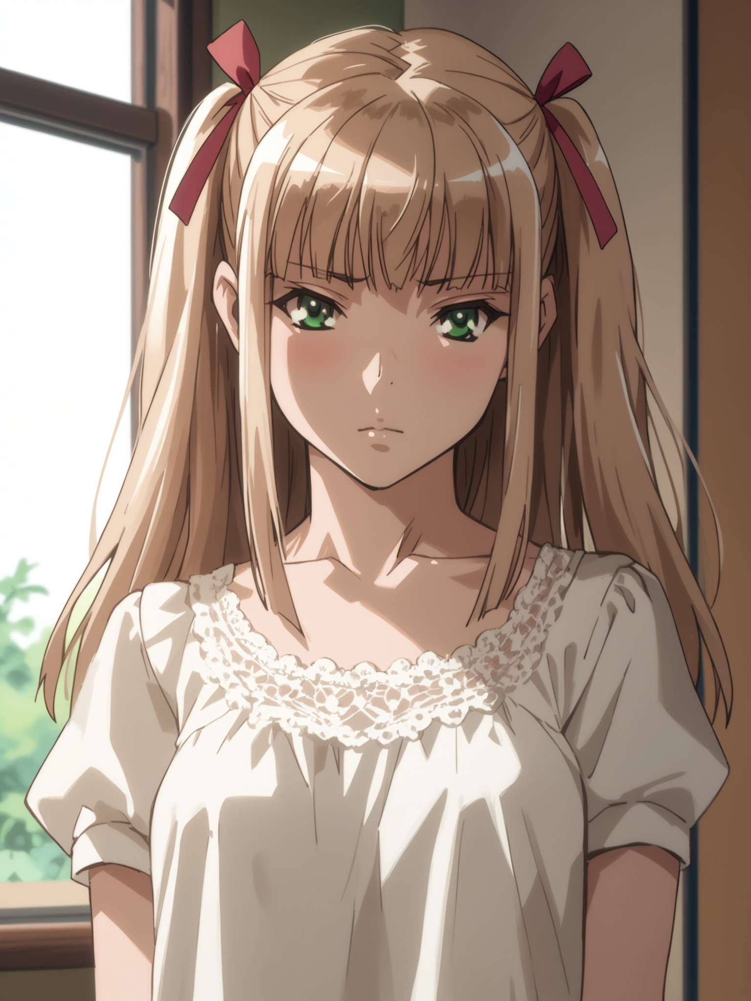 <lora:happy_tentacle-katakura-v0.2-000021:1.1>, ht_katakura, two side up, hair ribbon, green eyes, medium breasts, lace trim, , cowboy shot, 1girl, (petite:1.2), solo focus, shy, (looking at viewer:1.1), indoors , sidelighting, (depth of field:0.8), , [(realistic, photorealistic:1.2):(realistic:1.3):22], [(3d:1.2)::10], <lora:LUUNA's Lunas-NijiJourney-SDXL-B2:0.5>, nijijourney, <lora:prgfrg23's Counterfeit-V3.0 Style SDXL_LoRA_Pony Diffusion V6 XL:0.35> <lora:Shed_The_Skin's StS_age_slider_v1_initial_release:-1>, score_9, score_8_up, score_7_up, score_6_up, score_5_up, score_4_up,