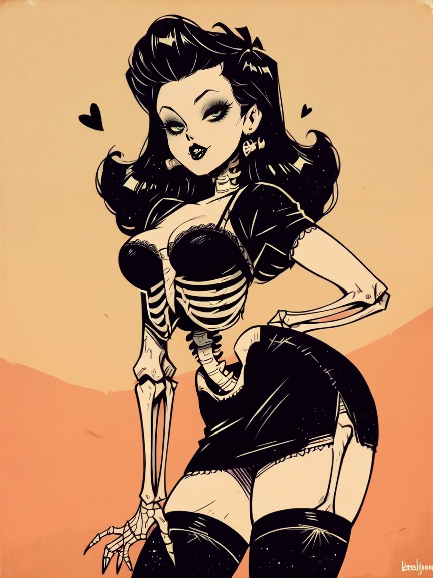 score_9, score_8_up, score_7_up, score_6_up, score_5_up,  <lora:Sp00kyB4b3sXLP:1> sp00kyb4b3s, 1girl, solo, thighhighs, skeleton, black lips