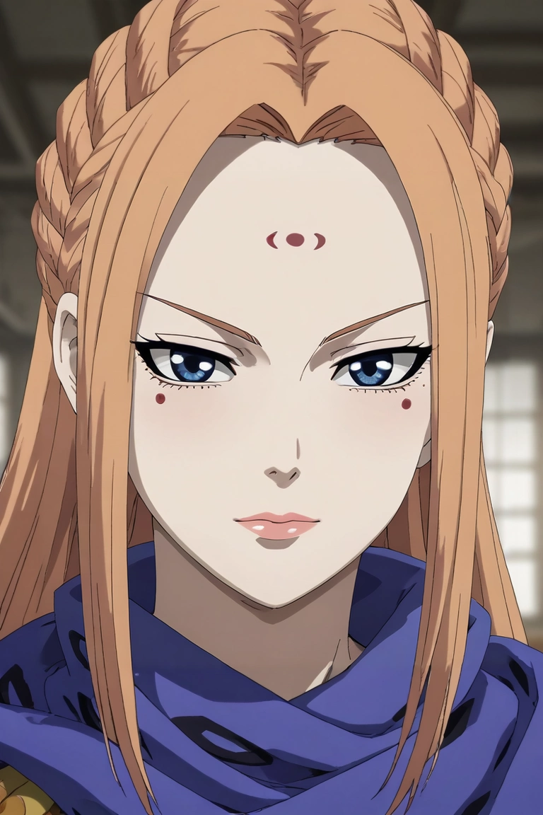 score_9, score_8_up, score_7_up, source_anime, rating_safe, intricate details, (3d:0.4), looking at viewer, depth of field, 1girl, solo, <lora:yang_duanhe_pony:0.98>, yang_duanhe, orange hair, blue eyes, aged down, long hair, facial mark, forehead mark, braid, , , <lora:sdxl_lightning_8step_lora:1>