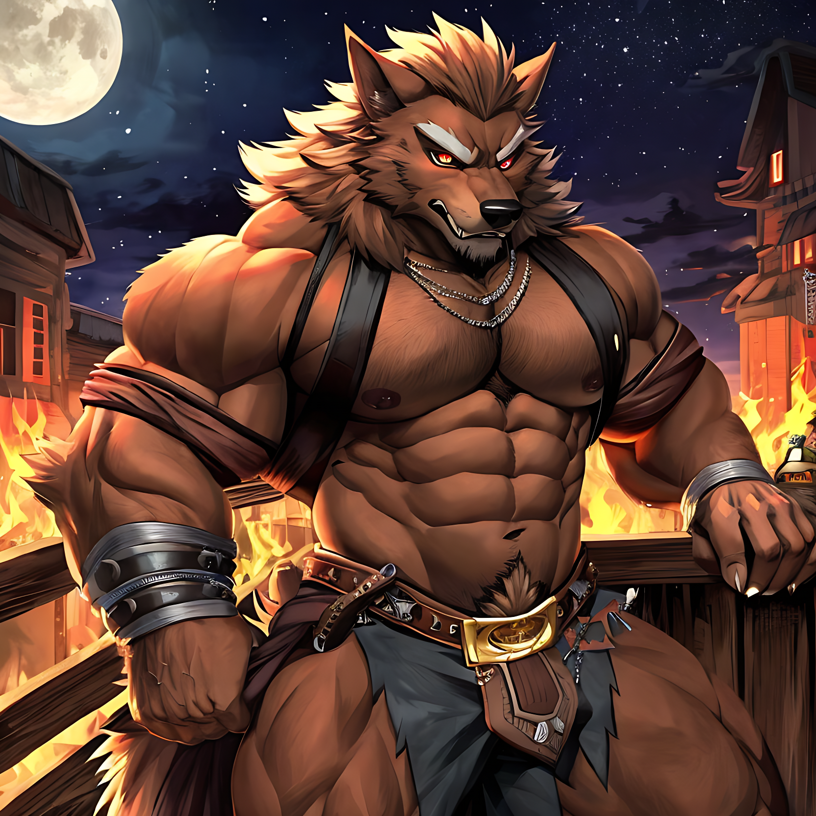 zannon uau koitsu (bara)+, muscular, werewolf, cowboy cloths stunning eyes