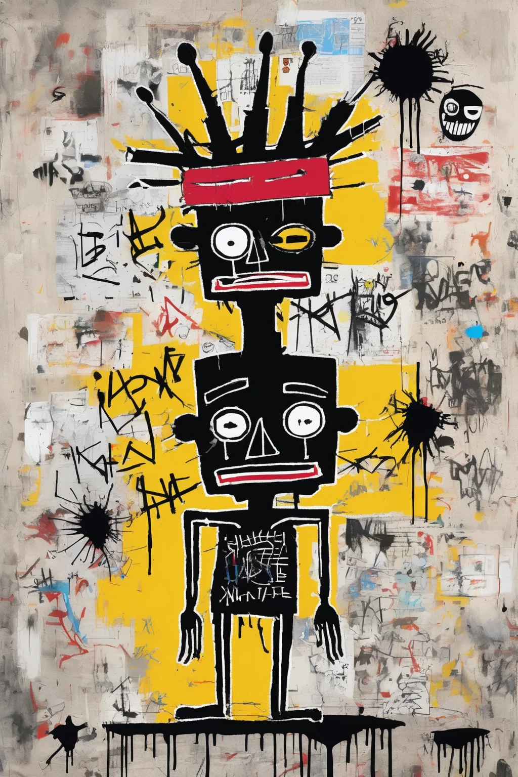 Jean-Michel Basquiat Style - Typical Basquiat art with modern UK Bansky twist. Basquiat style artwork.