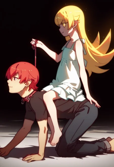 <lora:Bakemonogatari-multiple_characters-PDXL:0.8> <lora:pony_ride_ponyxl_v7:0.8>
