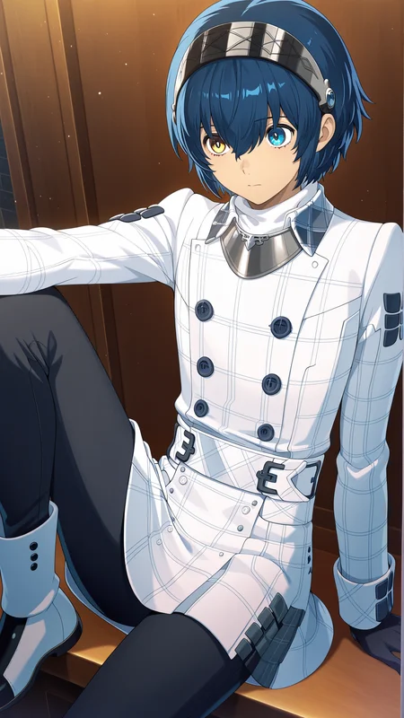 Masterpiece, best quality, newest, solo, 1boy, male focus, <lora:IlluWill:1> illuwilla, blue hair, blue eyes, yellow eyes, heterochromia, hair between eyes, hairband, white jacket, black gloves, black pants,