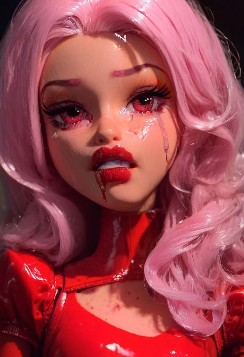 core_9,score_8_up,score_7_up,score_6_up, lavagirl,long_hair,pink_hair,red_bodysuit,red_ey blood coming out of chest crying face