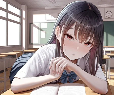 masterpiece, best quality, amazing quality, 1girl, solo, school uniform, classroom, <lora:testime v2 checkpoint-e18_s414:1> testime