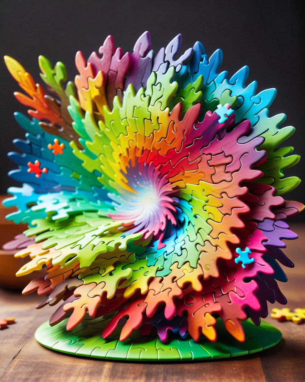 puzzle_morph_rks, puzzle 3d, a 3d toy a big galaxy sprial made puzzle, on a toy bush