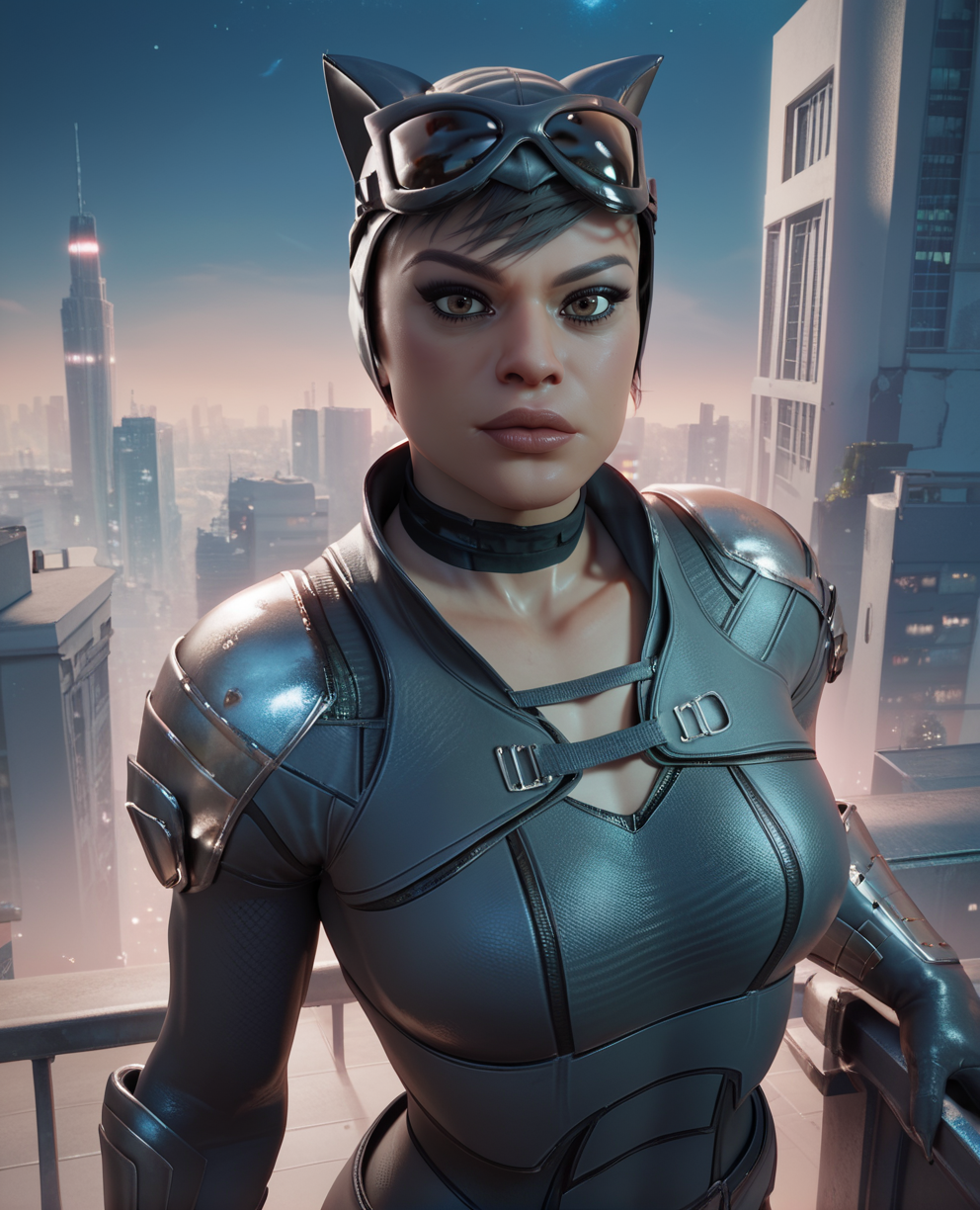score_9,score_8_up,score_7_up,score_6_up,
selinak,lips,brown eyes,looking at viewer,goggles on head,head cap with cat ears,armor,gloves,bodysuit,choker,
standing,
night,rooftop,Gotham city,solo,
solo,<lora:catwoman181:0.8>,