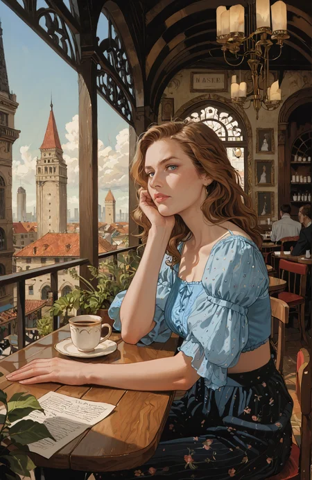 score_9_up, score_8_up, score_7_up, Casual, cell_shading, detailed, detailed background, masterpiece, best quality, highly detailed,
1woman,cafe, windows, city, crowded, couple,
BREAK
table, potted plants,
BREAK
1 woman, pink frilly crop top, fluffy sleeves, blue bra, black wavy hair, serious, one hand at crotch,
<lora:incase---1:0.3> <lora:1g0rXLP:0.7> 1g0r <lora:kuriXLP:1> kuri