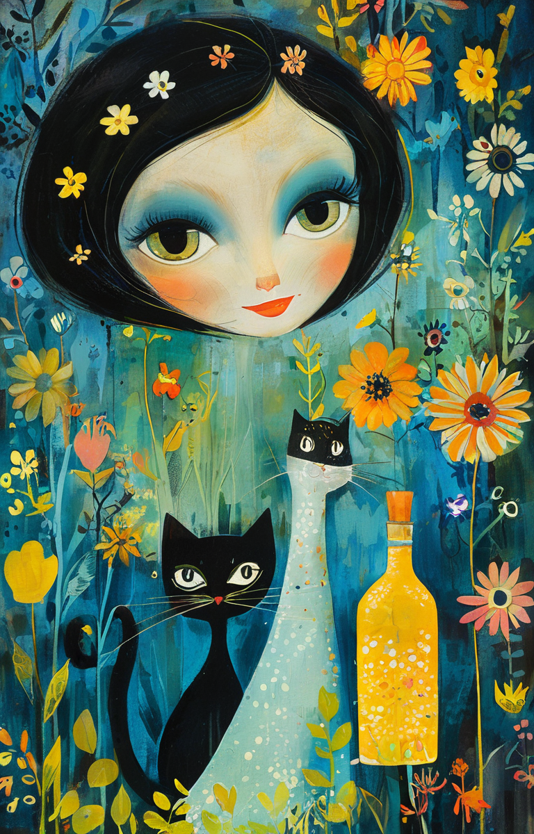 masterpiece,best quality,<lora:tbh199-sdxl:0.9>,illustration,style of Rosina Wachtmeister A bottle of perfume in garden