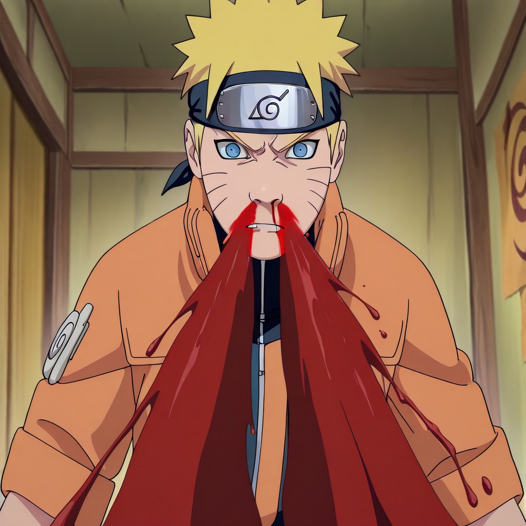 masterpiece, best quality, newest, absurdres, highres,  anime, anime style, solo, solo focus, ExcessiveAnimeNosebleed-ILV1.0, nose bleed, bleed, excessive nose bleed, blood, nosebleed, 1boy, uzumaki_naruto \(naruto\), blonde hair, spiky hair,