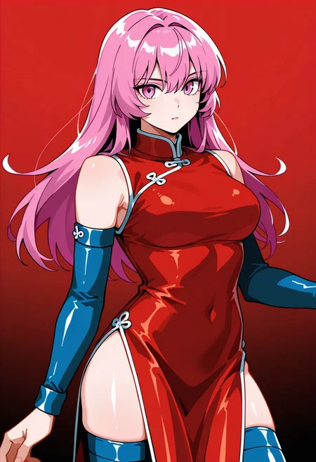 masterpice, best quality, high quality,xia, 1girl, solo,detached sleeves,sleeveless china dress,thighhighs,long pelvic curtain, long hair, turtleneck