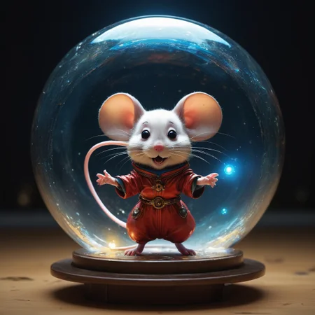 space art by John Berkey, Physically based render, majestic, Fantastical Enchanted hourglass figure Korean Mighty Mouse, >, Mighty Mouse is Running, Detailed illustration, Zen, Art Photography, studio lighting, Low shutter, skin pores