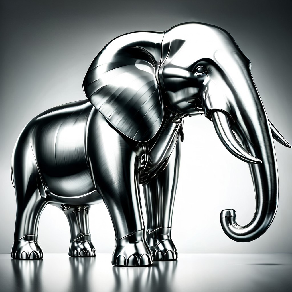 elephant shaped steel, made of steel, polished steel, polished, shiny,