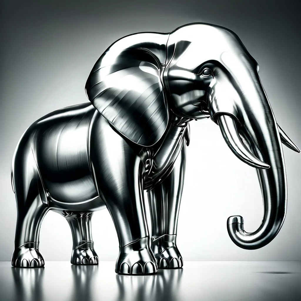 elephant shaped steel, made of steel, polished steel, polished, shiny,