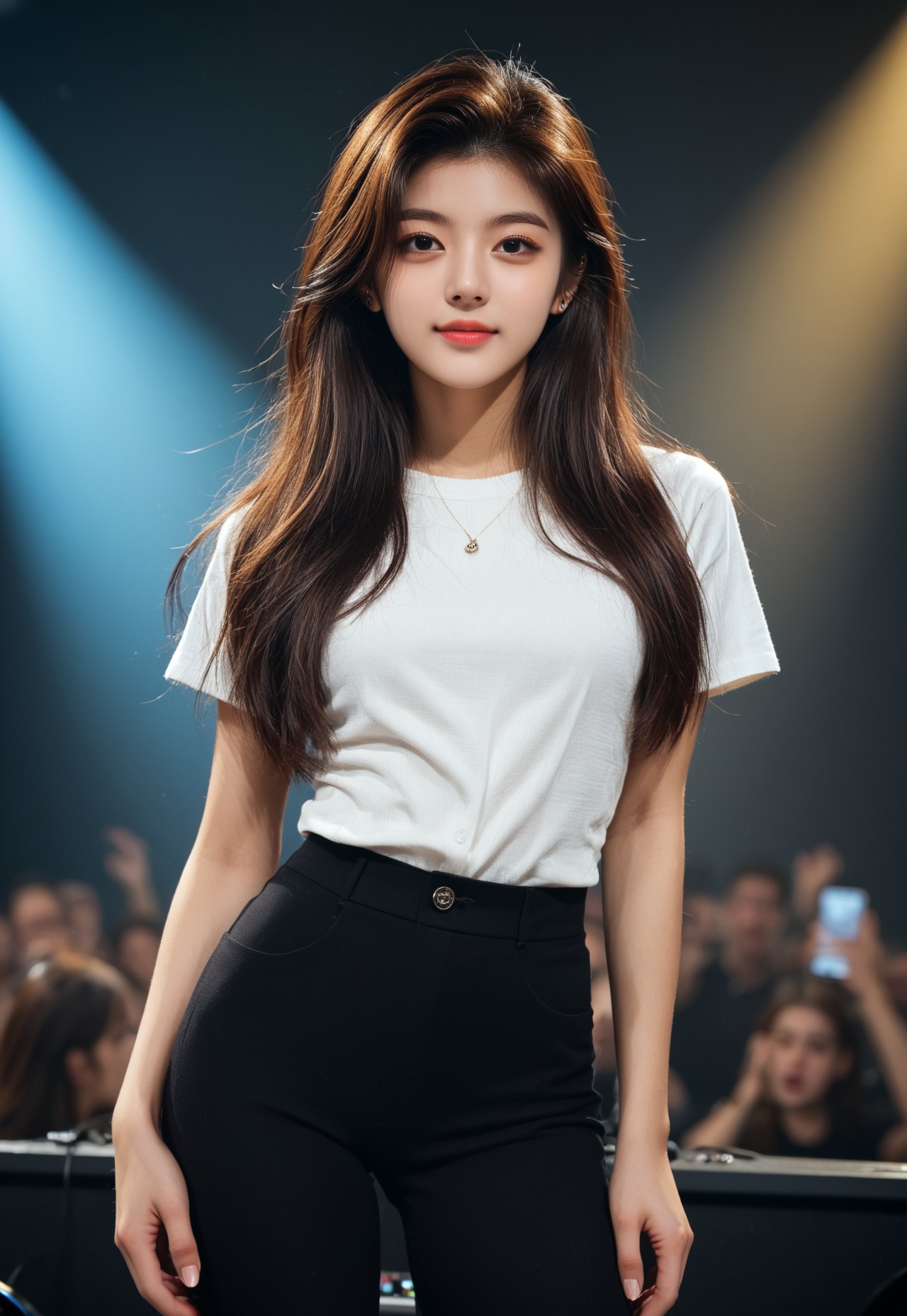 safe_pos, (((score_9, score_8_up, score_7_up))), (((Expressiveh,  highly detailed, masterpiece, perfect, detailed, hd, narrow waist, )))
,
((( Tironamb, long hair, brown hair, )))
,
((( 1girl, solo, white pencil shirt, black pants, )))
,
((( Indoors, scene, concert, )))
,
((( posing for viewer ))) 
,
((( best view ))
,
((( )))
,
((( )))
,
()