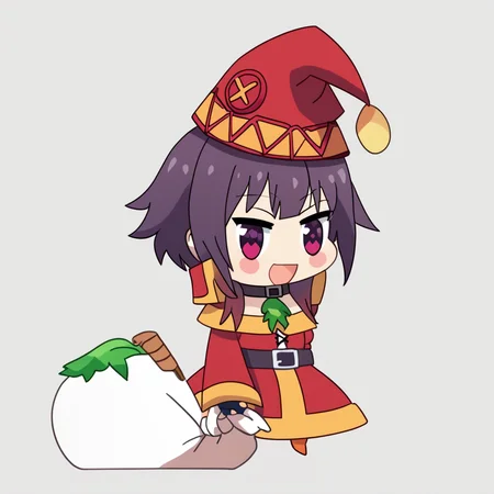 score_9, score_8_up, score_8, ,,, zzPadoru, megumin, 1girl, long hair, simple background, long sleeves, white background, holding, purple eyes, purple hair, red headwear, fur-trimmed capelet, smile, holding sack, ,<lora:PadoruMemePDXL:1.0>, ,,, looking at viewer, ,,, embedding:zPDXL, <lora:SDXLFaeTastic2400:0.5>, <lora:konosuba-megumin-s2-ponyxl-lora-nochekaiser:0.7>,